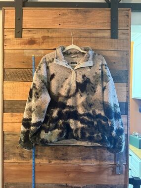 Dravus Tie Dye Sherpa Fleece Pullover Snap Neck Cozy Jacket Tan Green Women’s L